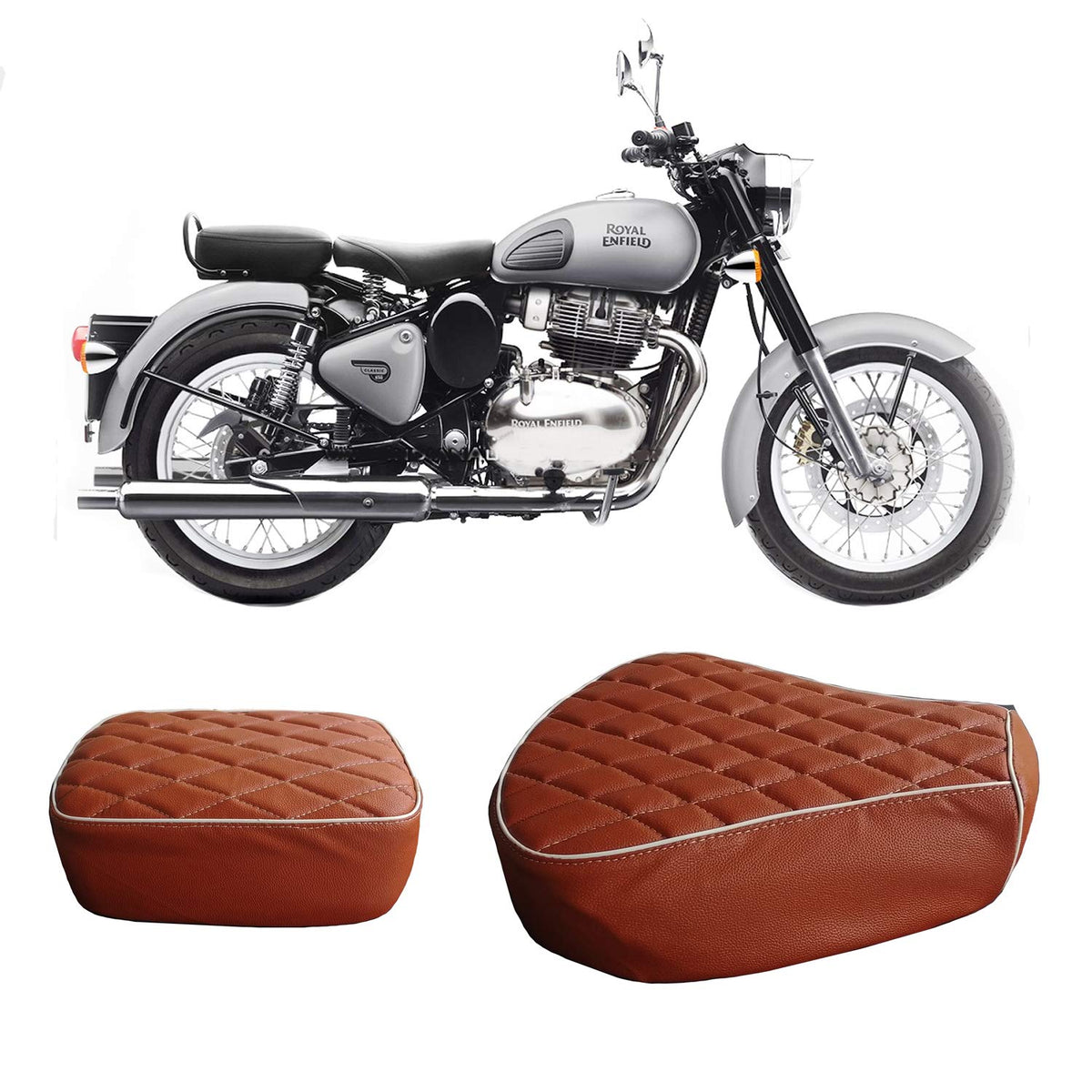 Light Brown Seat Cover with Cushion and design For Royal Enfield Class Bike And Wear