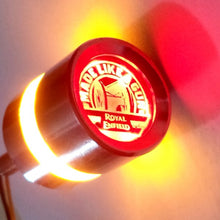 Load image into Gallery viewer, Handle Bar End Weight Made Like A Gun Logo LED Light For Royal Enfield Motorcycle