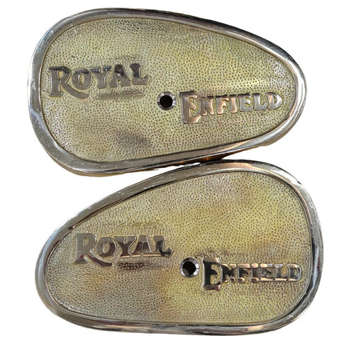 Brass Thigh Knee Tank Pad Set For Royal Enfield Motorcycle Screw Type