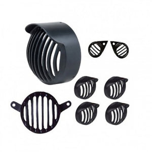 Black Head Tail & Indicator Pilot Light Grill Set With Peak For Royal Enfield Motorcycle Classic
