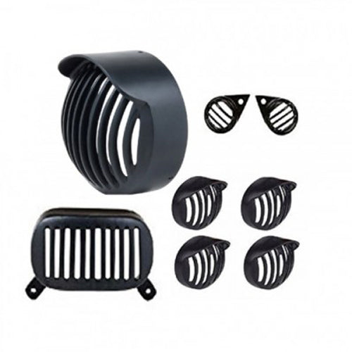 Black Head Tail & Indicator Pilot Light Grill Set With Peak For Royal Enfield Motorcycle Electra