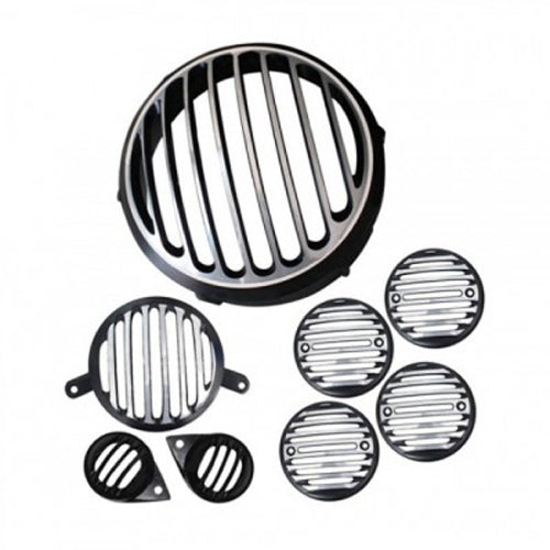 Black Silver Head Tail & Indicator Pilot Light Grill Set For Royal Enfield Motorcycle Classic Modal